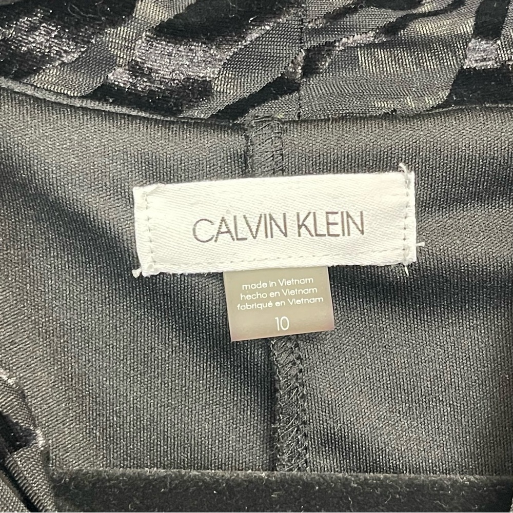 Calvin Klein Black Velvet Burn Out Zebra Print Long Sleeve Dress Size 10 - Picture 5 of 7